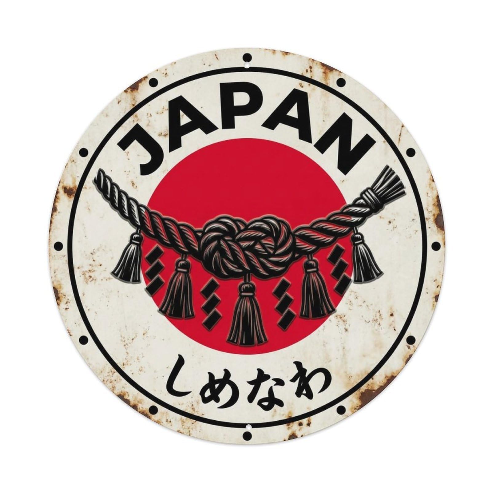 Yrnq 8X8inch Vintage Style Sacred Rope Japan Shrine Shimenawa Rustic Metal Tin Sign