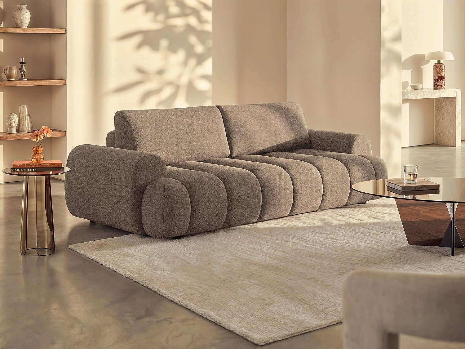 Vente-unique - Canapé 4 Places Convertible en Tissu Taupe FRIDORA