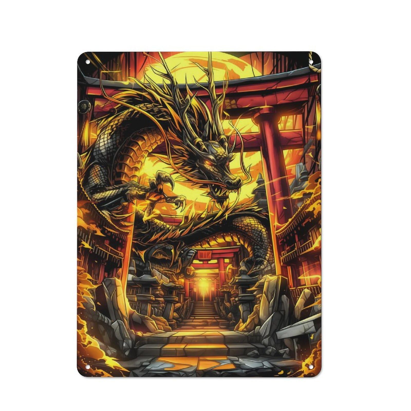 Junmoney Kintsugi Golden Dragon Vintage Tin Wall Plaque 40X30cm For Workshop Wall, A Decorative Christmas Gift For Makers And Diy Enthusiasts
