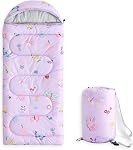 Wake In Cloud - Kids Sleeping Bag for Girls, and Toddlers, Camping in Warm Cold Weather, Backpacking Lightweight Compact Outdoor Liner for 3 Seasons, Butterfly Light Purple