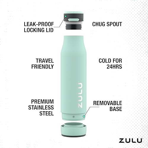 Miniatura 3 de ZULU Ace - Botella de agua de acero inoxidable aislada al vacío con boquilla de chug, tapa de bloqueo a prueba de fugas y base extraíble para