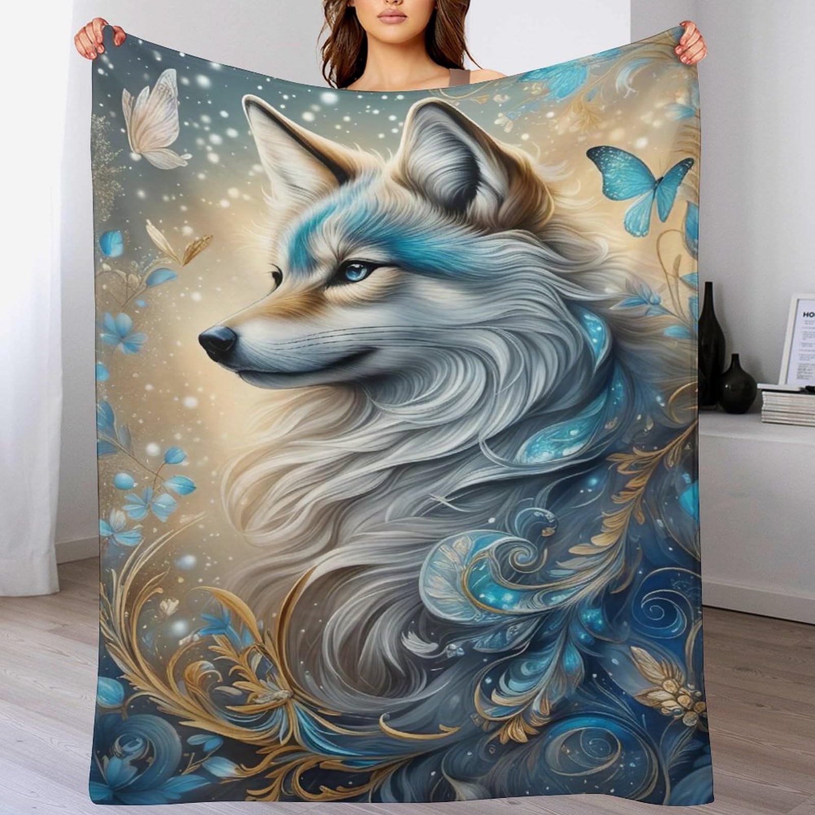 Manta suave de zorro 100 x 130 cm ligera para cama y sofá de salón