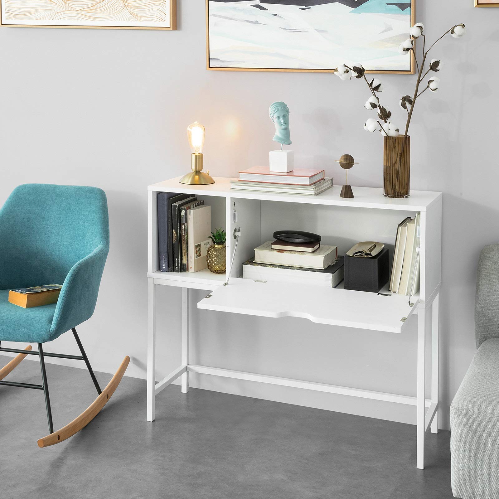 SoBuy Consolle Ingresso Mobiletto con 1 Grande Armadio salvaspazio L92*P30*A80 cm, Bianco FSB21-W
