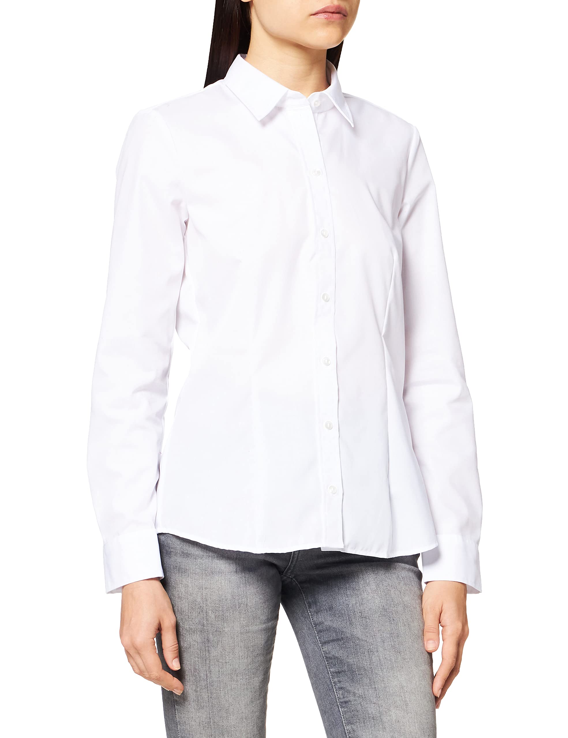 Seidensticker Damen Women Regular Longsleeve Cotton Bluse, Weiß(080604), 48 EU