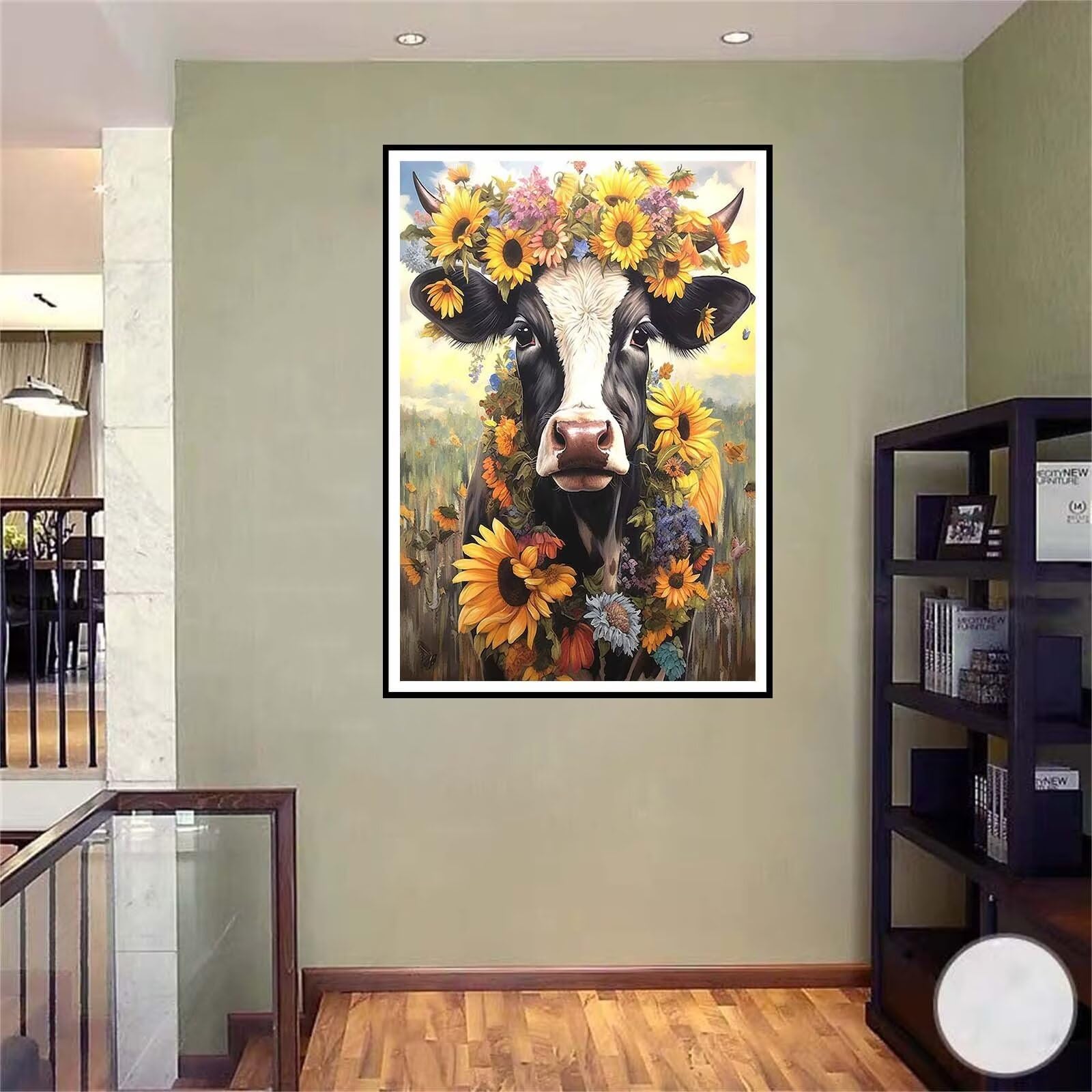 5D DIY Diamante Art Pintura kit Completo, Diamond Painting Adultos Niños Rhinestone Bordado de Punto de Cruz Artes Pintura Painting, Cuadros Decor para Cuarto, Sala de Estar - (Ganado girasol) 60x90cm
