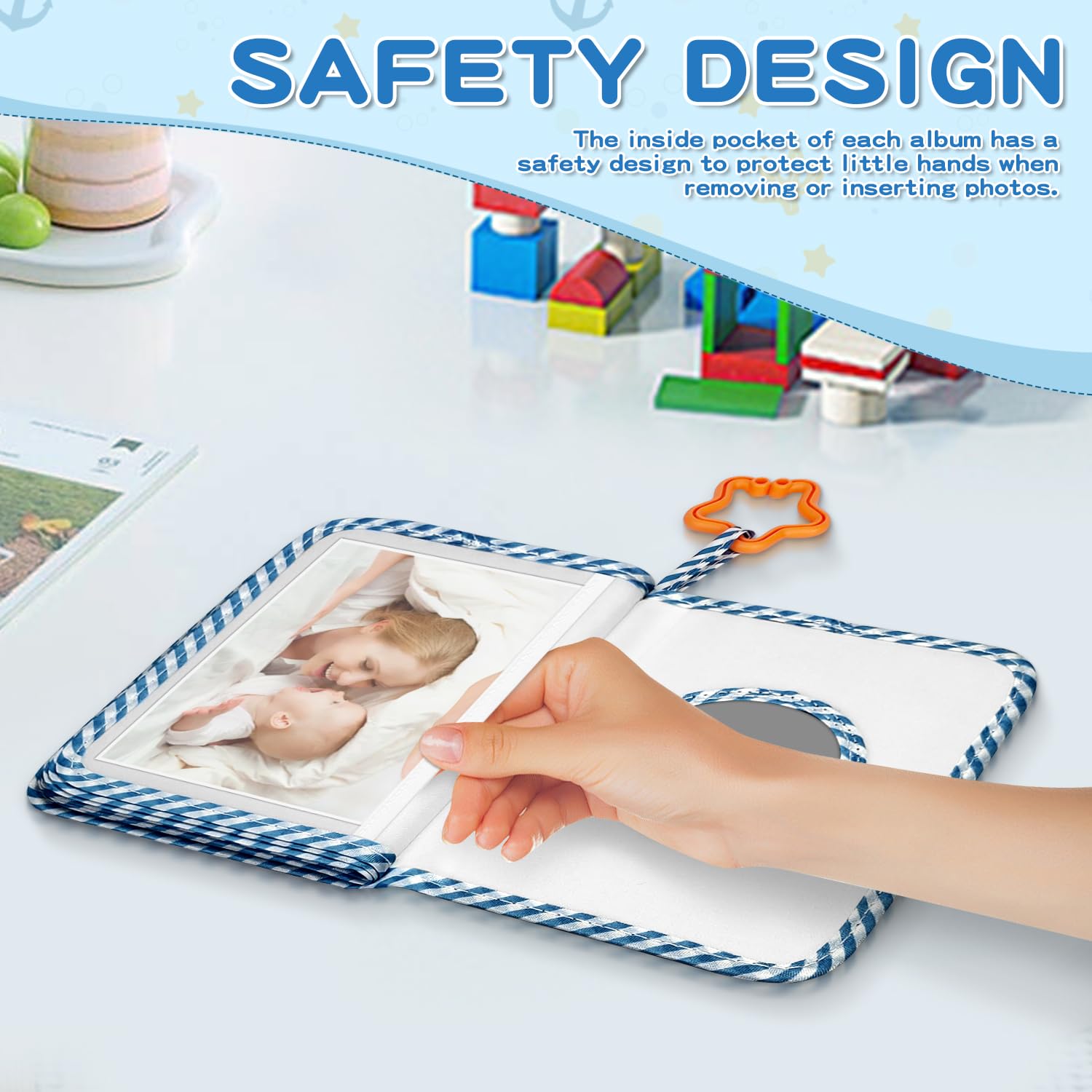 Baby's First Family Album – weiches Stoff-Fotobuch Geschenk-Set mit babysicherem Spiegel, 14 x 17 cm, für 17 Fotos, Stoff-Erinnerungsbuch für Neugeborene, Kleinkinder, Babypartys