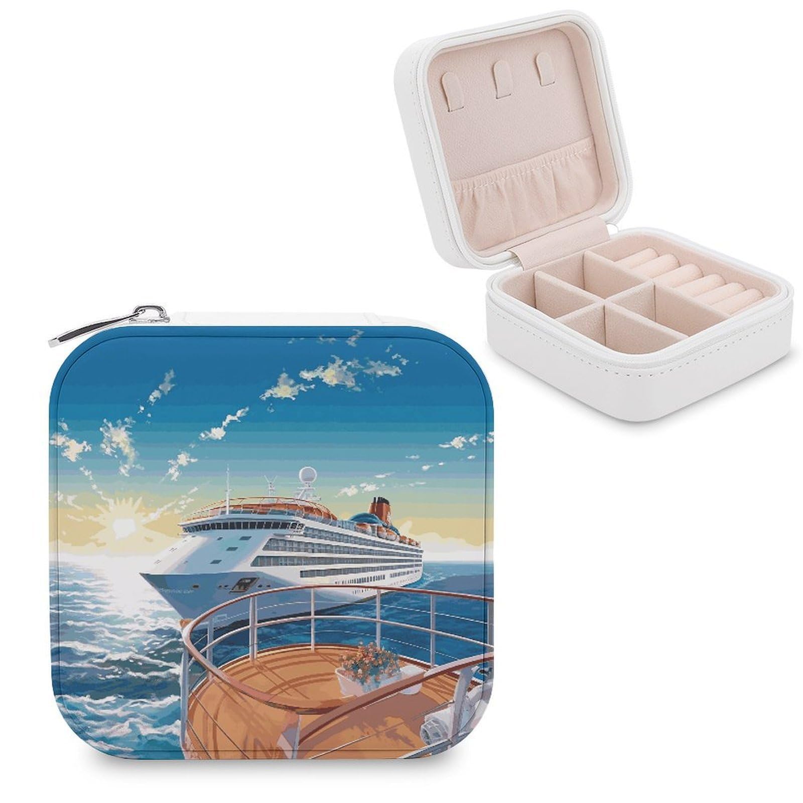 FekiLoot Summer Sea Cruise Jewelry Box Exquisite Jewelry Organizer Silver Gold Trinket Storage Case Multi Compartments Cute Earrings Ring Necklace Holder For Woman Household Gift