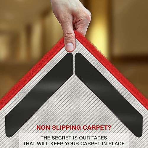 Miniatura 2 de Paquete de 32 agarraderas antideslizantes para alfombras que mantienen la alfombra en su lugar y las esquinas planas, para todo tipo de suelos de