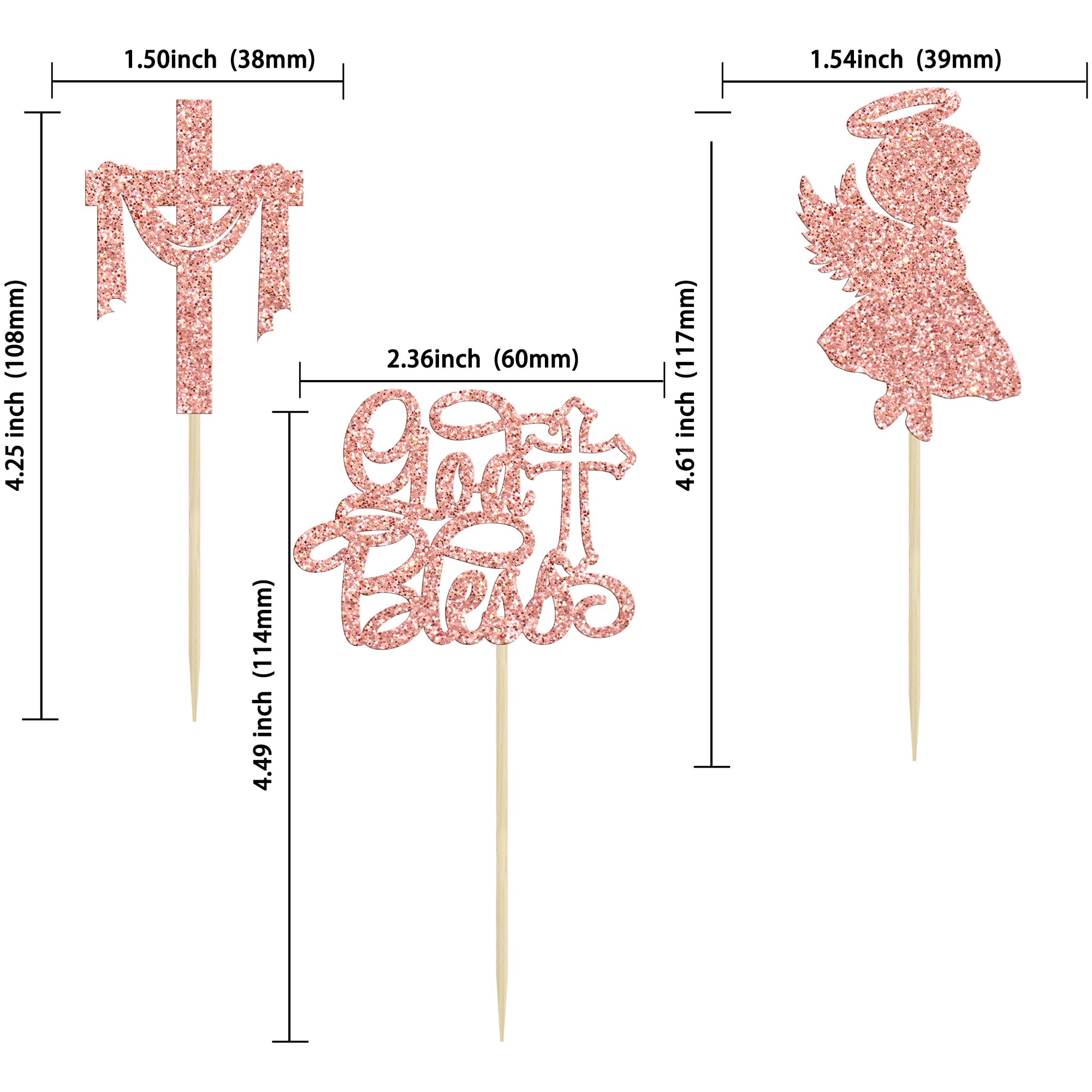 Gyufise 24Pcs God Bless and Cross Cupcake Toppers Angel Christening Baby Shower Girl Baptism Cupcake Picks Decoration for First Communion Baptism Party Cake Decorations Rose Gold