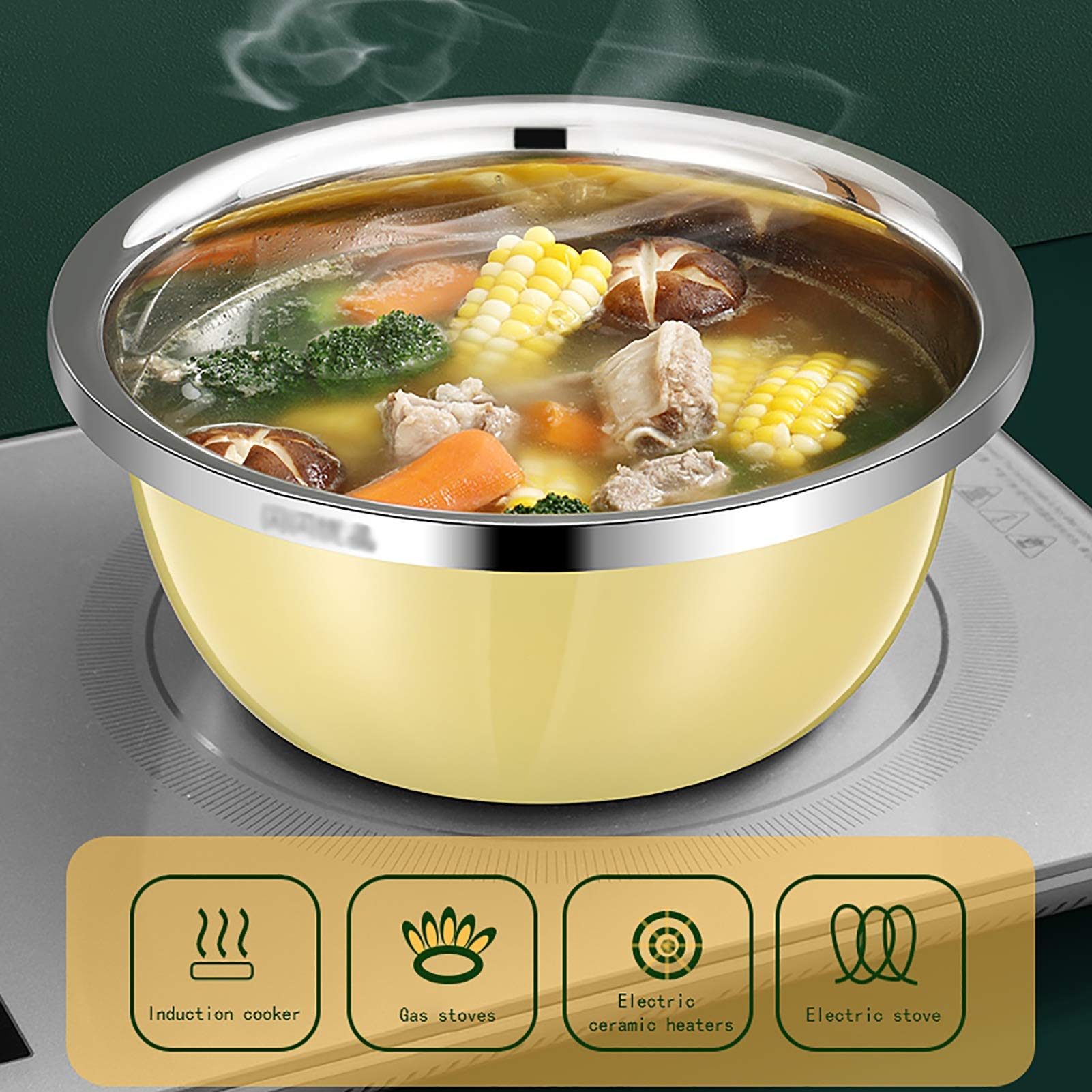 Cuencos para mezclar (juego de 5) Cuencos para mezclar de acero inoxidable, lavabo para sopa de calidad alimentaria 304 （con desagüe）, lavabo para lavar verduras, 4 ollas para sopa + 1 recipiente pa