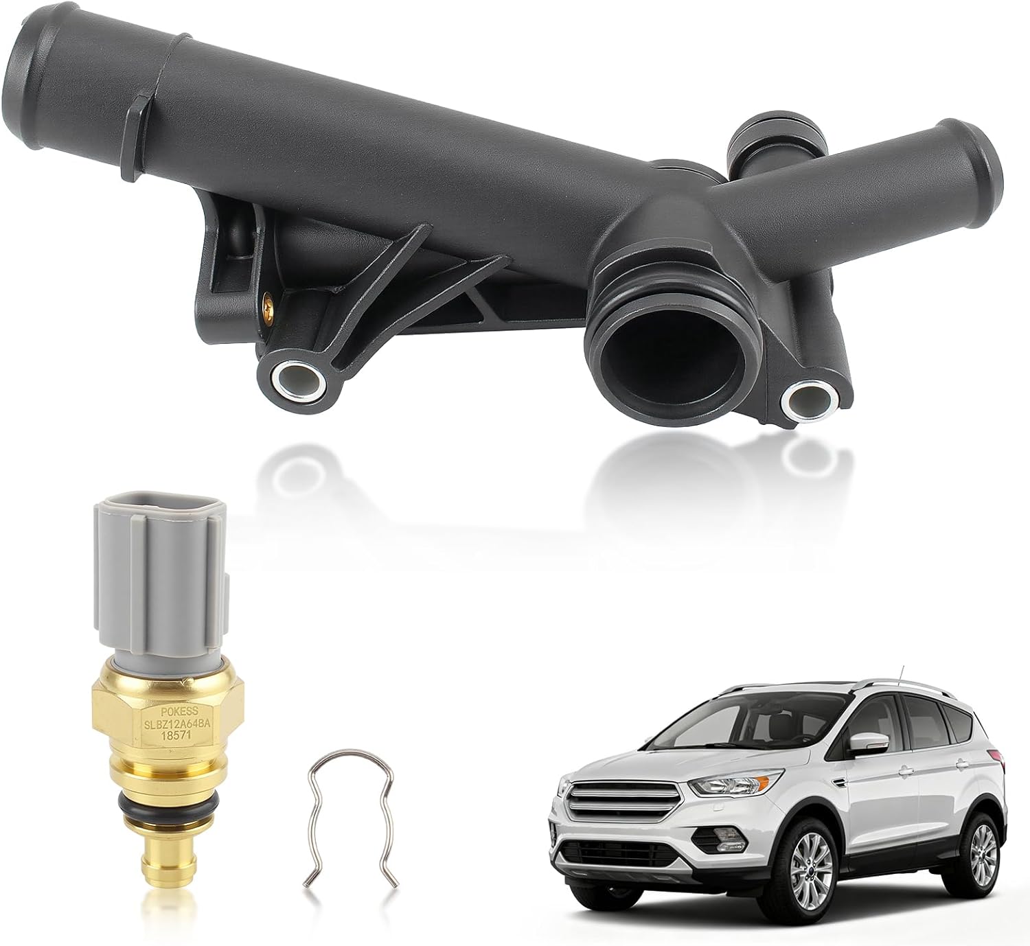 AUTOKAY Engine Coolant Water Outlet Connection With Sensor for Ford RH-225 BM5Z-8592-D