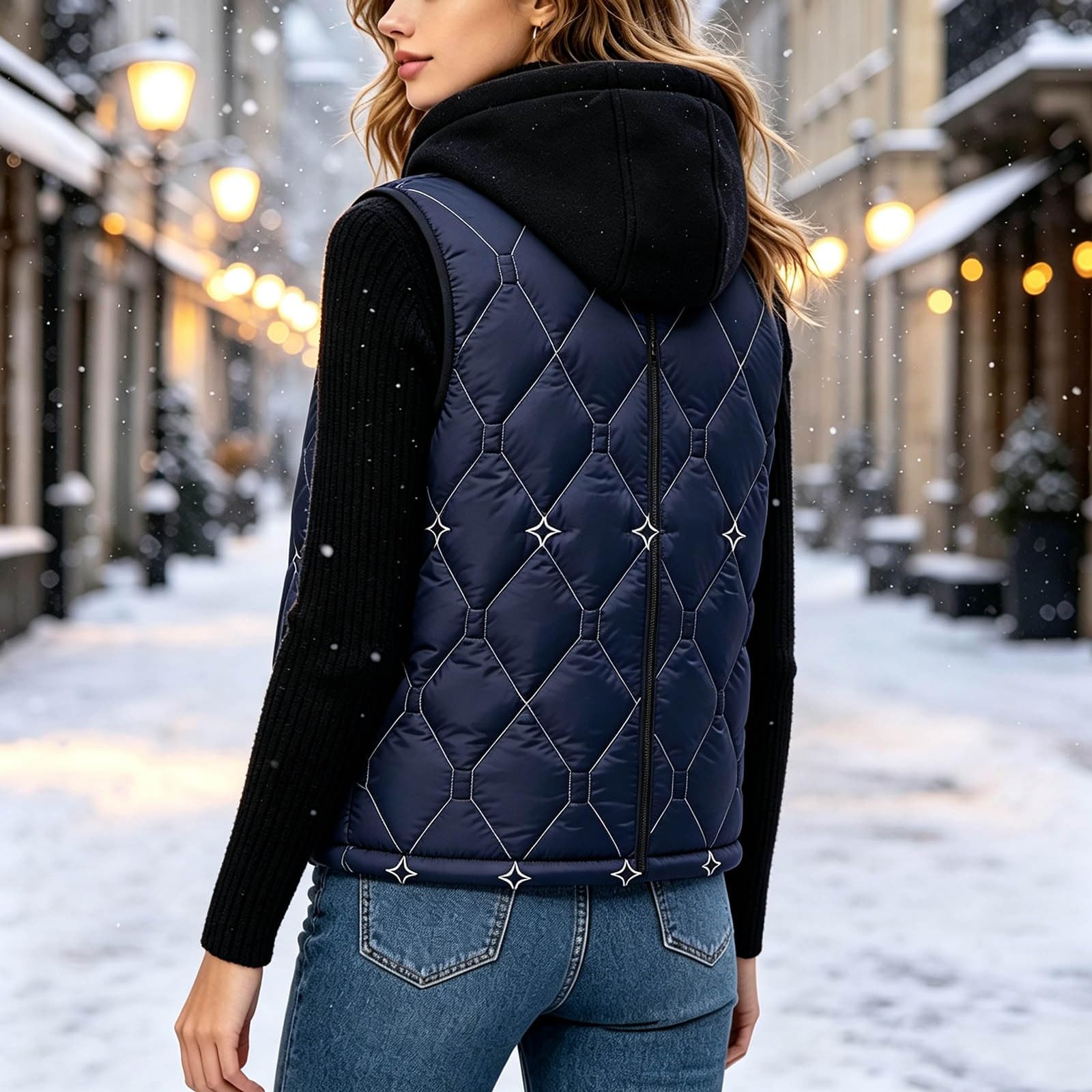Generisch Gilet trapuntato da uomo, invernale, imbottito, caldo, senza maniche, con cappuccio, per attività all'aperto, invernale, urbano, elegante streetwear