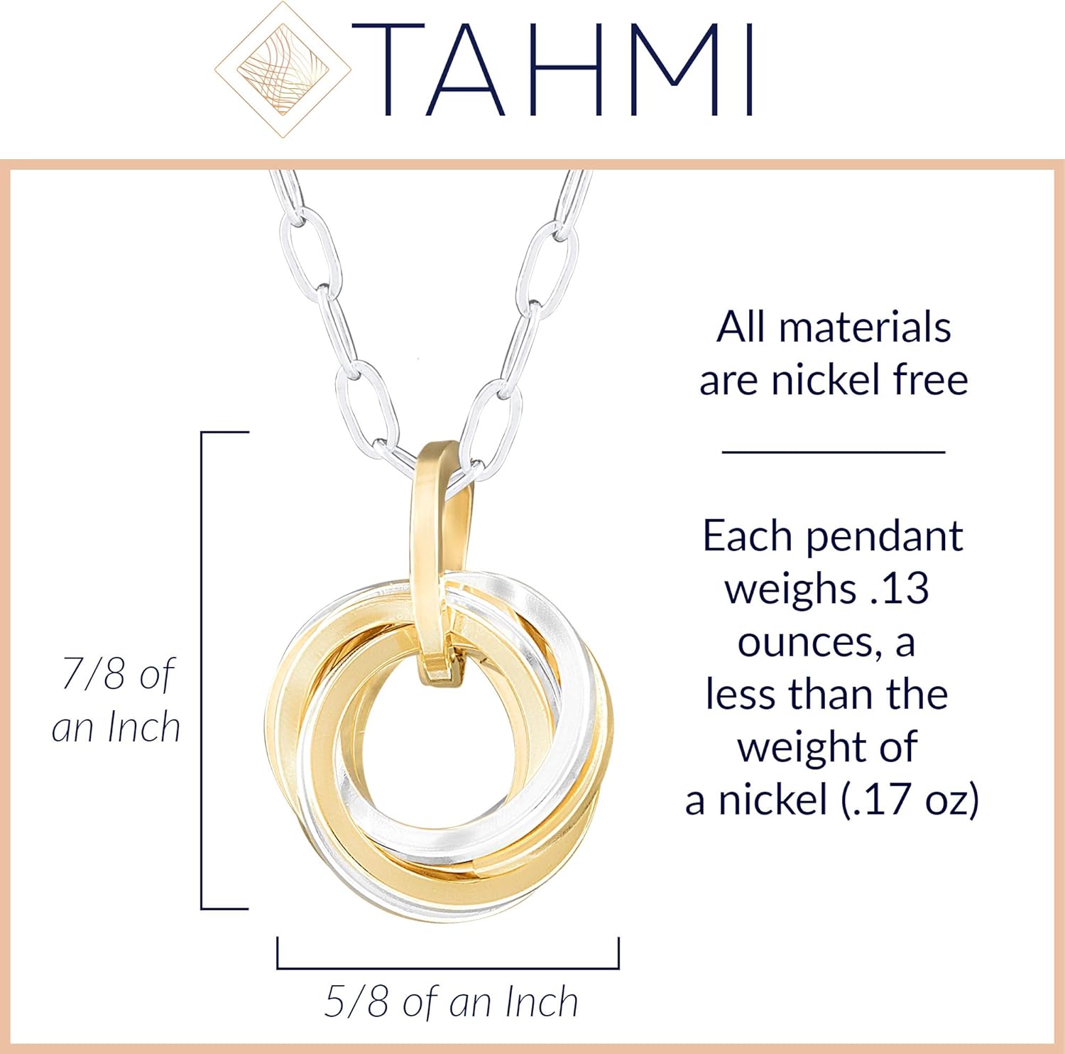 Tahmi Two-Tone Chunky Love Knot Pendant Necklace for Women | 14K Gold-Filled & Sterling Silver 925 Circles | Modern Everyday Mixed Metal Statement Jewelry Gift For Her, 20" - Image 3