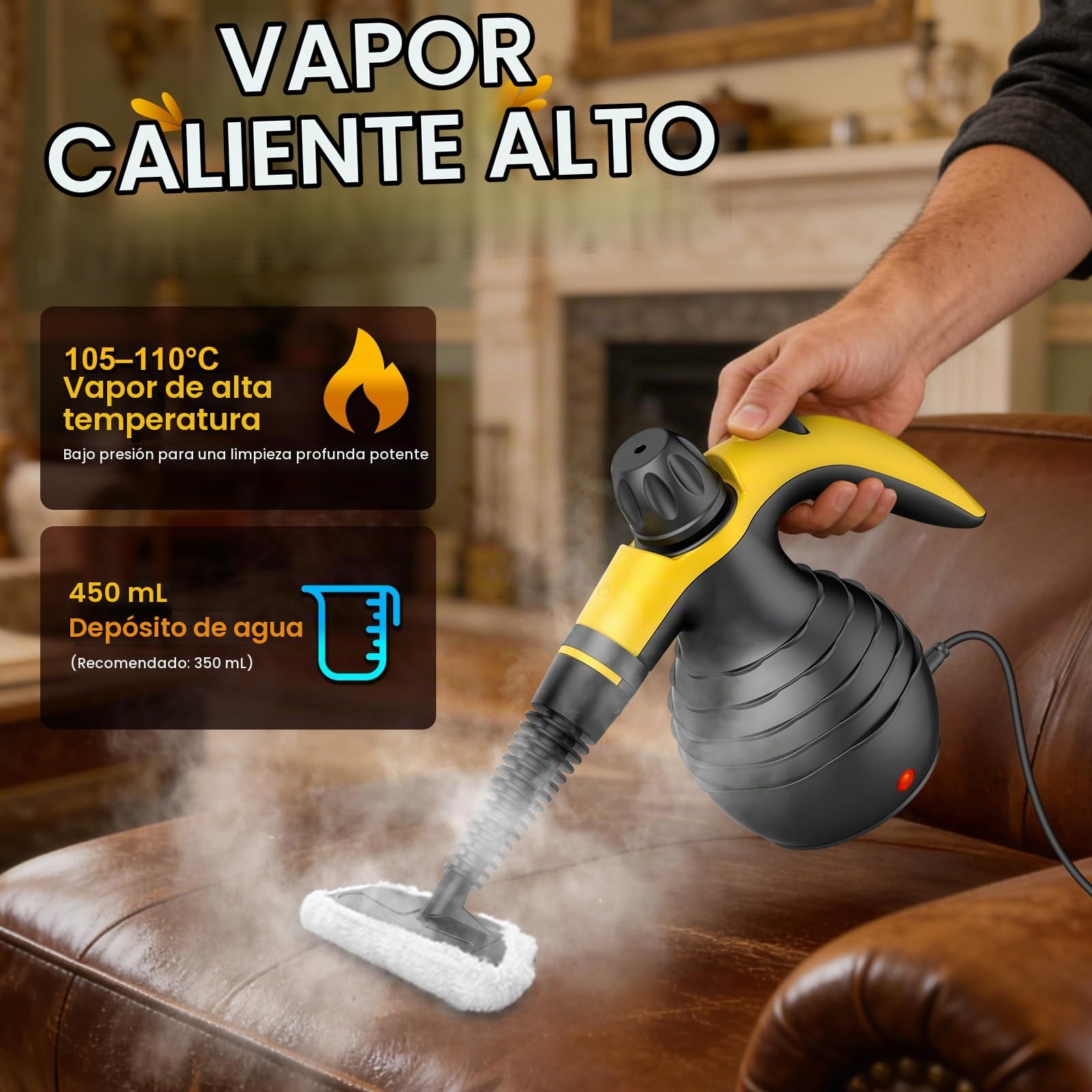Limpiador A Vapor Portátil 1050W, Steam Cleaner De Mano Alta Presión, Calentamiento Rápido, 9 Accesorios, Sin Químicos, Para Baño, Cocina, Ventanas, Sofá, Tapicería, Juntas, Azulejos, Coche