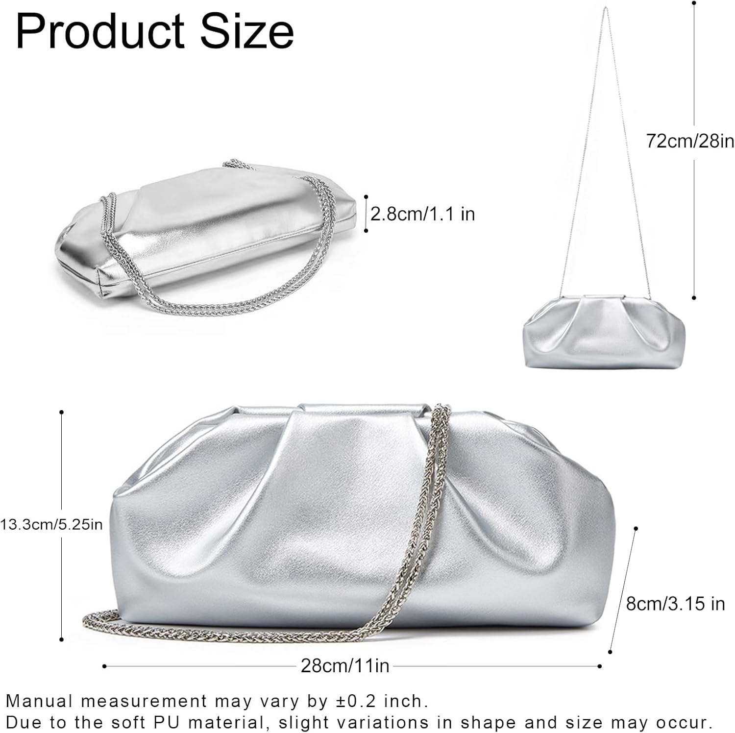 Clutch Purses for Women – Elegant Pleated Soft PU Leather Evening Bag with Detachable Chain, Ideal for Weddings & Parties - Image 4