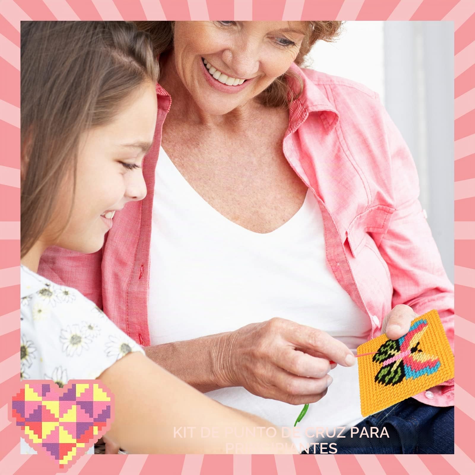 Pllieay paquete de 10, Kit de punto de cruz para niños, incluye instrucciones 10 patrones, 10 lienzos de plástico y 14 hilos de colores para costura