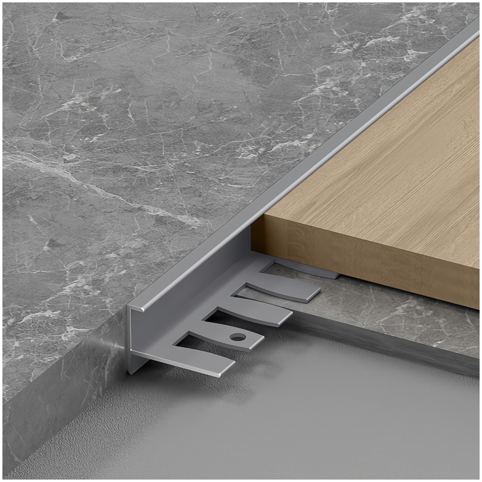 Floor Transition Strip, Laminate & Wood Flooring Section Divider Strip, Length 2.7m (3 * 90cm), for Joining Floor Gaps, Threshold, Floor Tiles(Silver,H 8mm x L 2.7m(90cm*3))