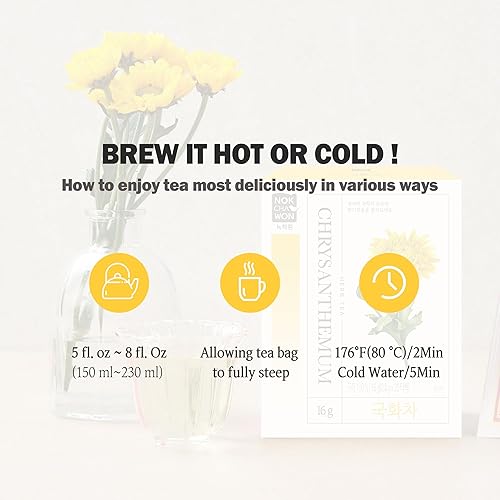 Miniatura 6 de Nokchawon Té de crisantemo, té de hierbas puro de primera calidad, sin cafeína, té coreano cero calorías, 20 bolsas de té, 0.56 onzas (0.56 oz)