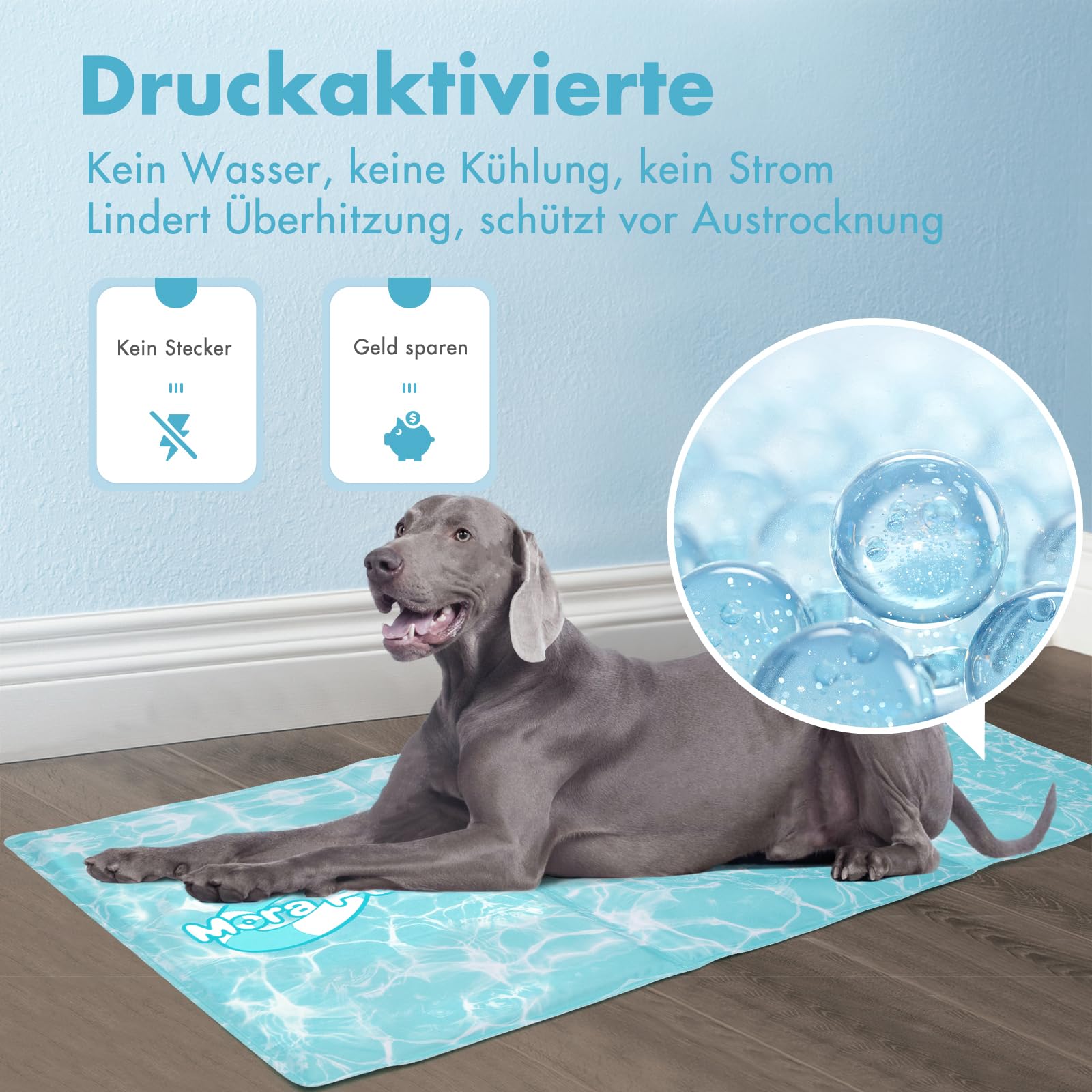 Pawtasy Kühlmatte Hund, Kühldecke für Hunde und Katzen, Kühlkissen mit Ungiftiges Gel, Hundekühlmatte Selbstkühlend für Große Mittelgroße Haustiere, Kühlende Hundematte - XL 100 x 60 cm