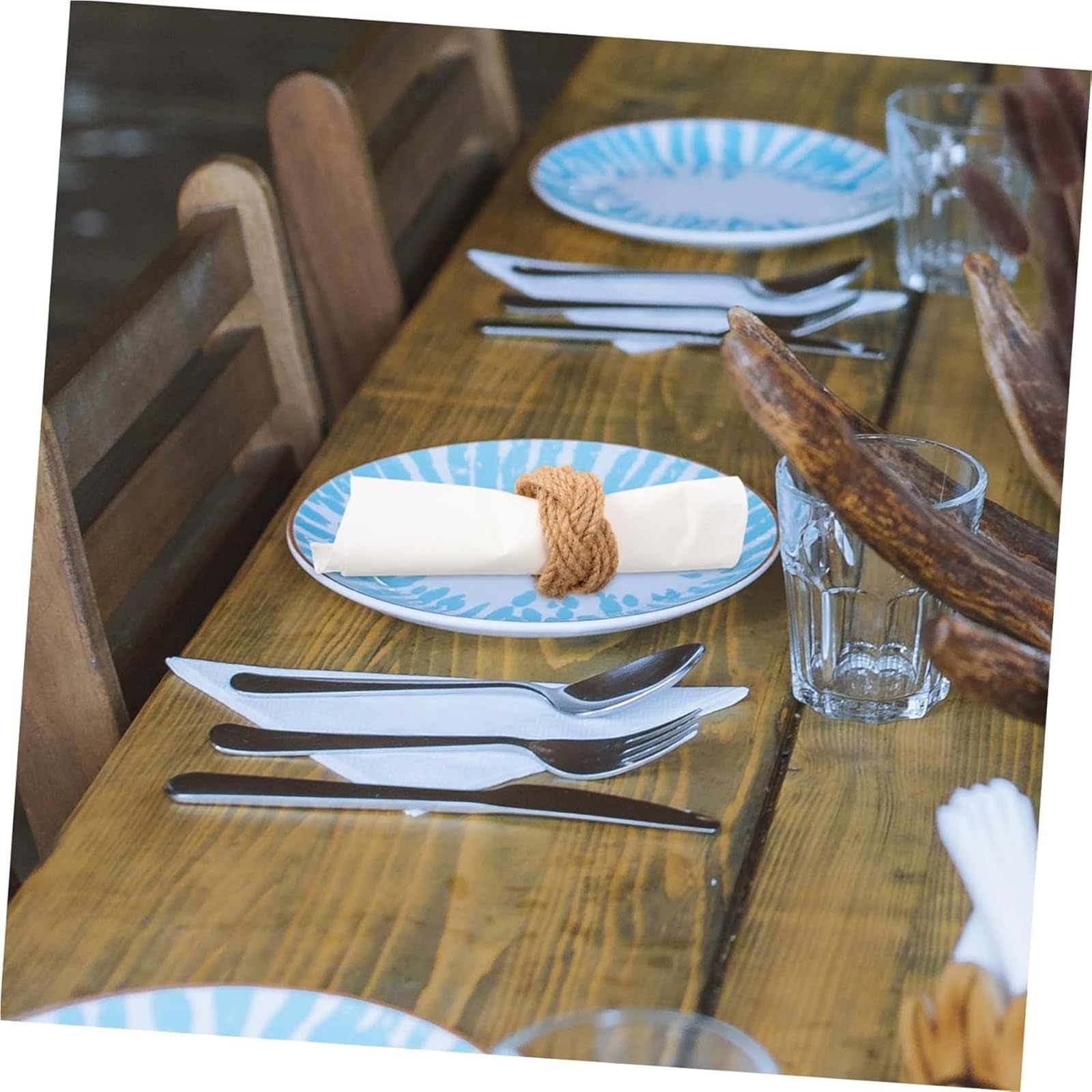 Lot de 32 ronds de serviette tissés en lin naturel marron fait à la main pour décoration de table de mariage ou d'anniversaire
