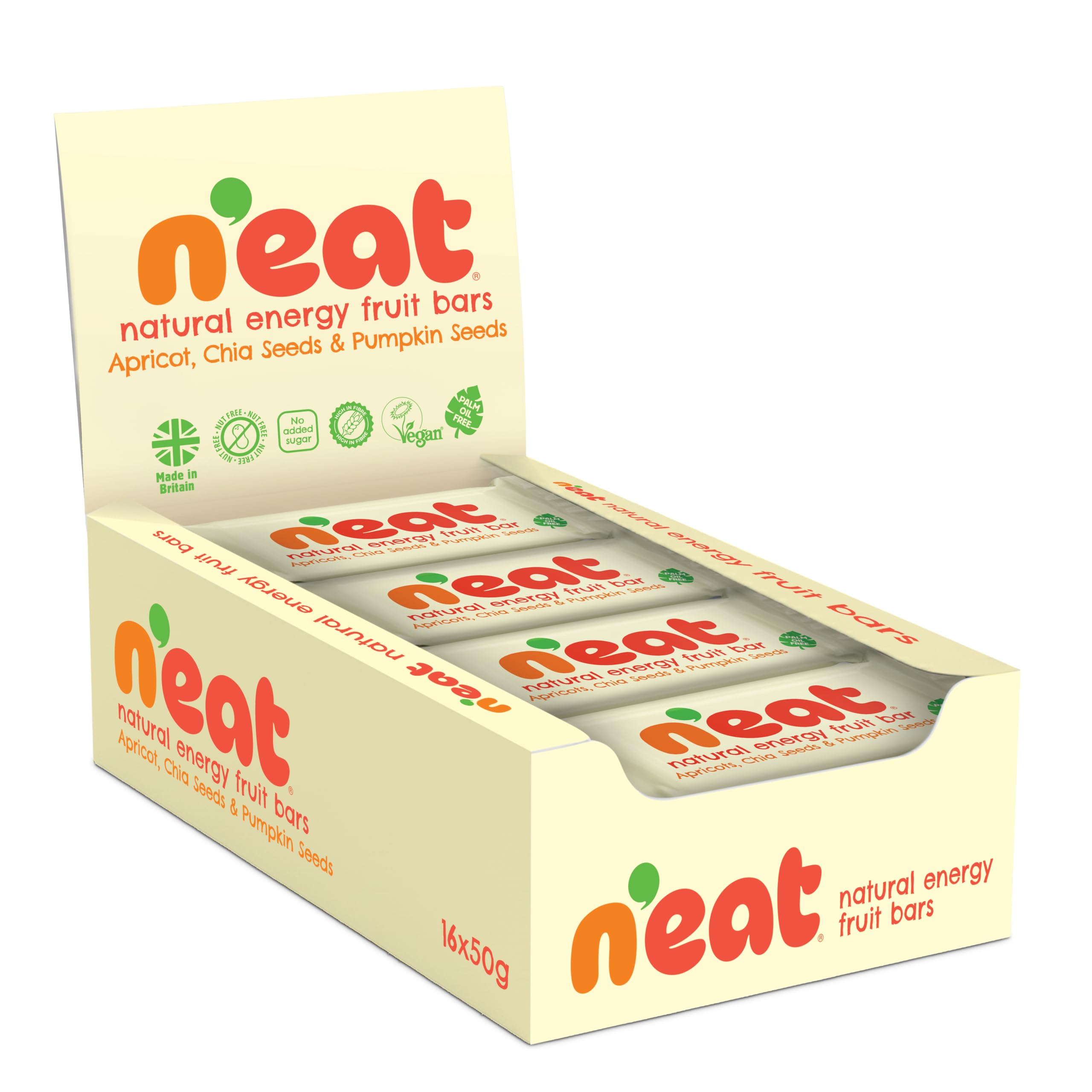 N'eat Aprikosen, Chia Samen & Kürbissamen Natural Energy Fruchtriegel 16x45g (vegan & palmölfrei)