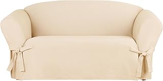 SureFit Cotton Duck One Piece Slipcover with Ties (Loveseat, Natural)