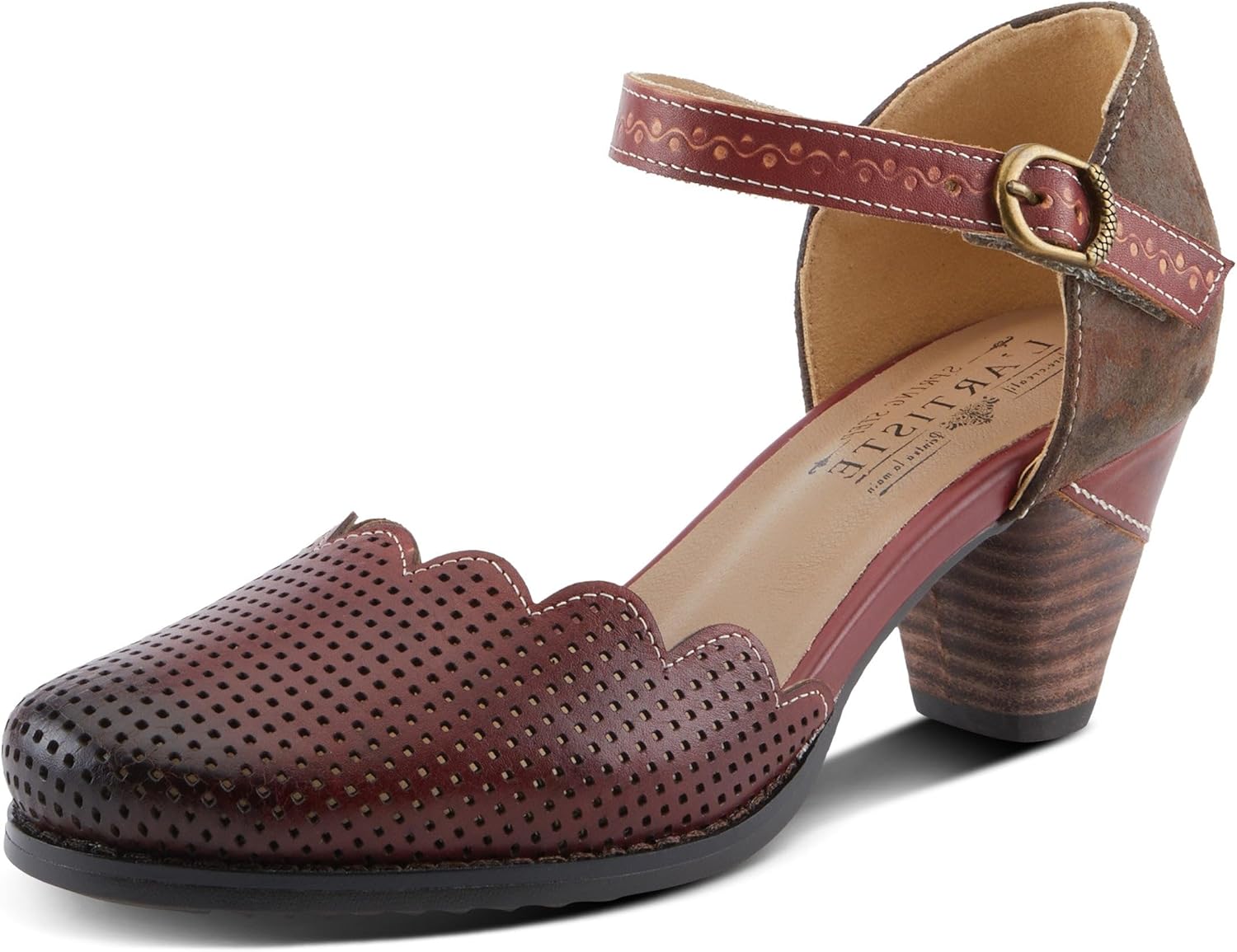 L'Artiste Parchelle Women's Hand Painted Leather D'Orsay Shoes with Strap