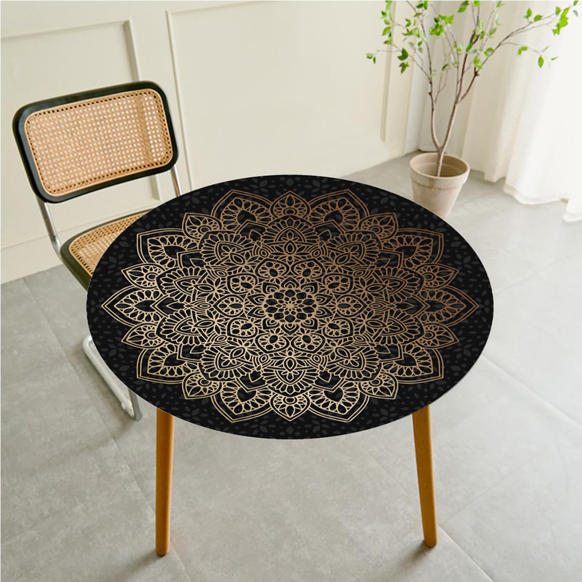 FANSU Round Tablecloth 120cm, Washable Round Table Cover Mandala Wipe Clean Waterproof Table Protector for Kitchen Dining Room, Great for Diameter of Circle Table 100-110