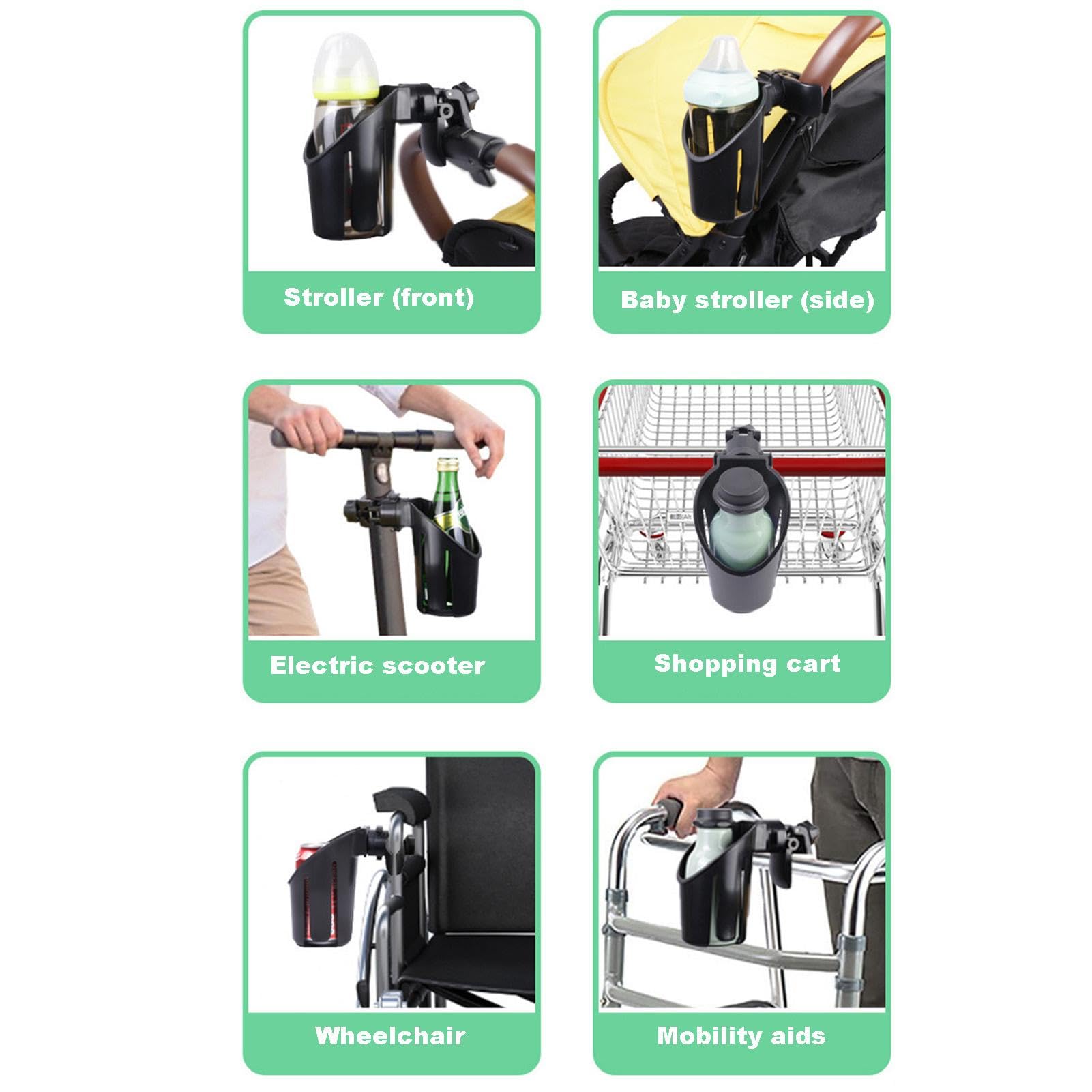Maciun Portavasos para cochecito, soporte para botellas de cochecito, soportes para bebidas para cochecito, portavasos giratorio y soporte para botellas para carros, andadores y bicicletas