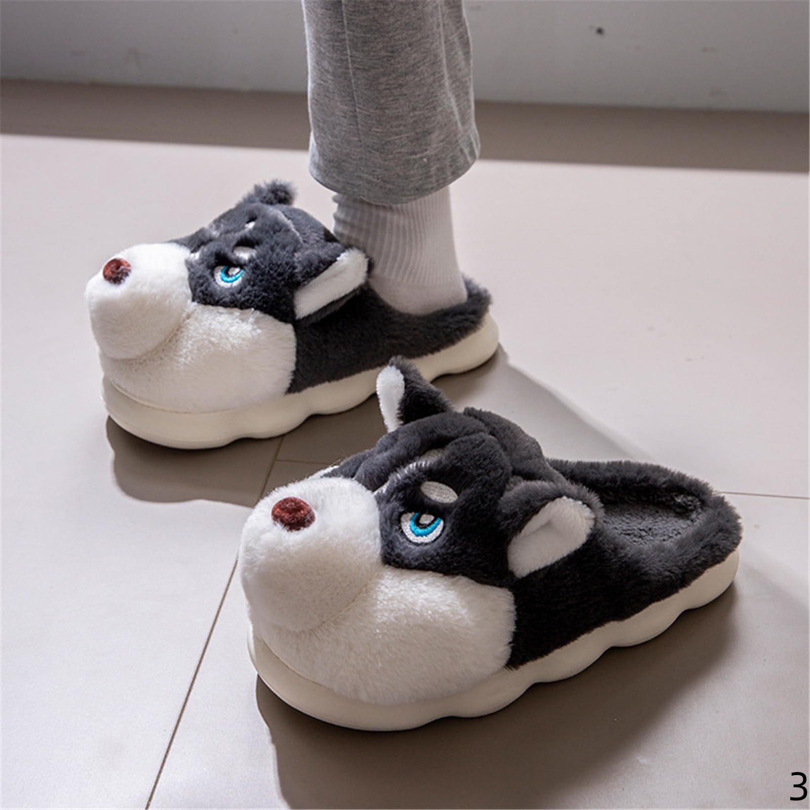 Pantofole Donna In Cotone Per La Casa Husky Da Uomo Invernali Calde Interni Con Tacco Coperto