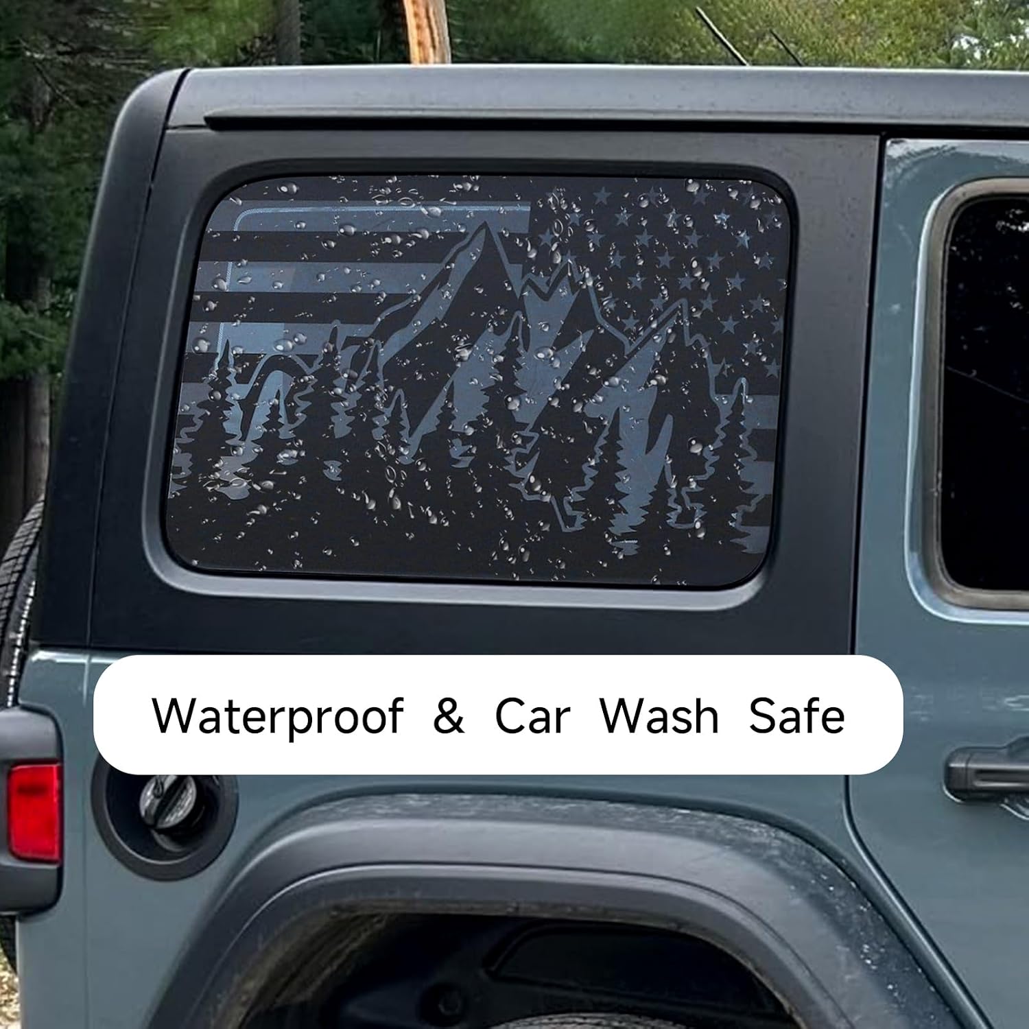 Rear Window Decals Compatible with Jeep Wrangler JL JLU 2018-2023 2024 (4-Door),American Flag Stickers for Jeep Wrangler Accessoriess,USA Flag Decal-Matte Black Mountain