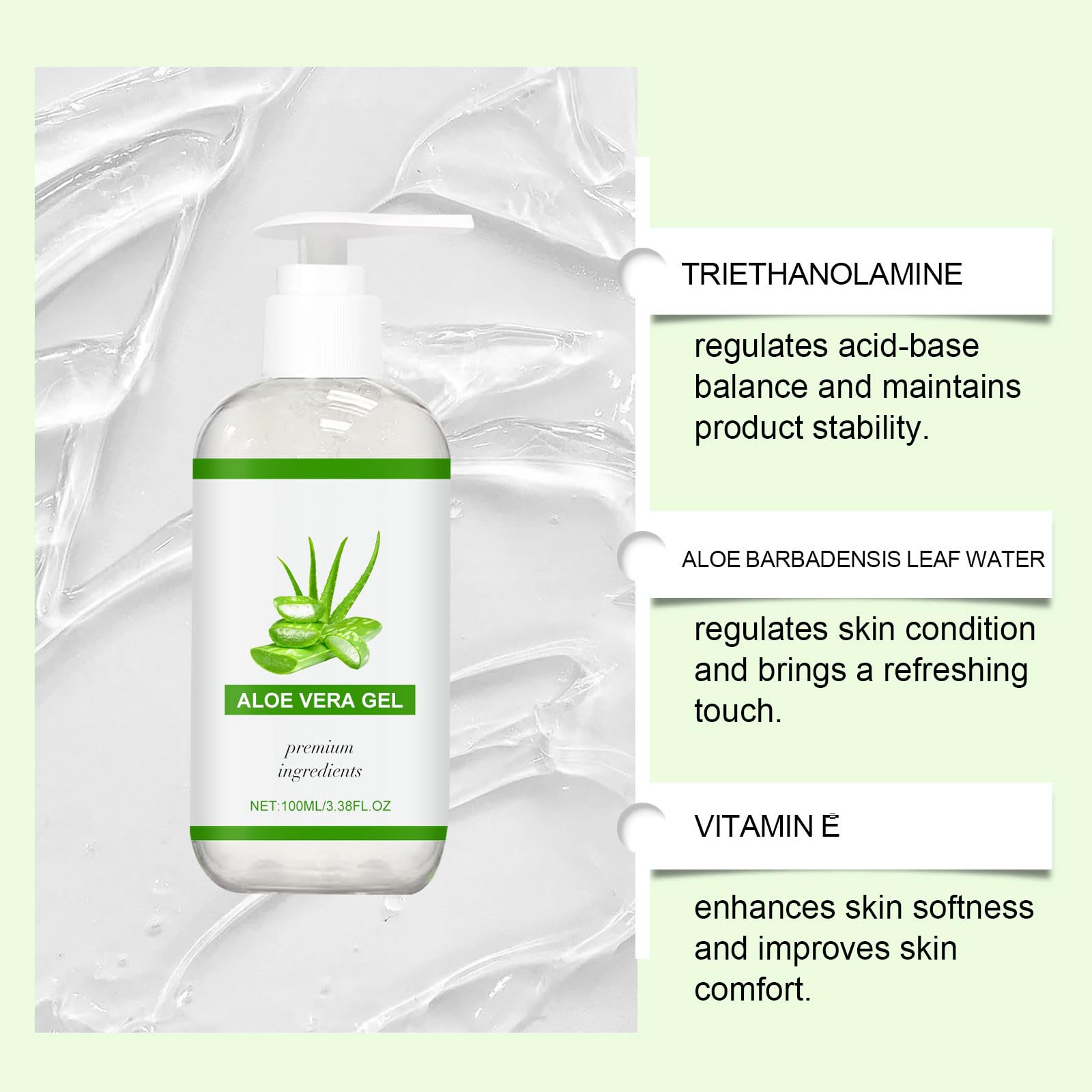 Aloe Vera Żel, 100% Czysty 100 ml - Organiczny żel Aloe Vera do twarzy ciała i włosów, naturalny po słońcu Nawilżacz