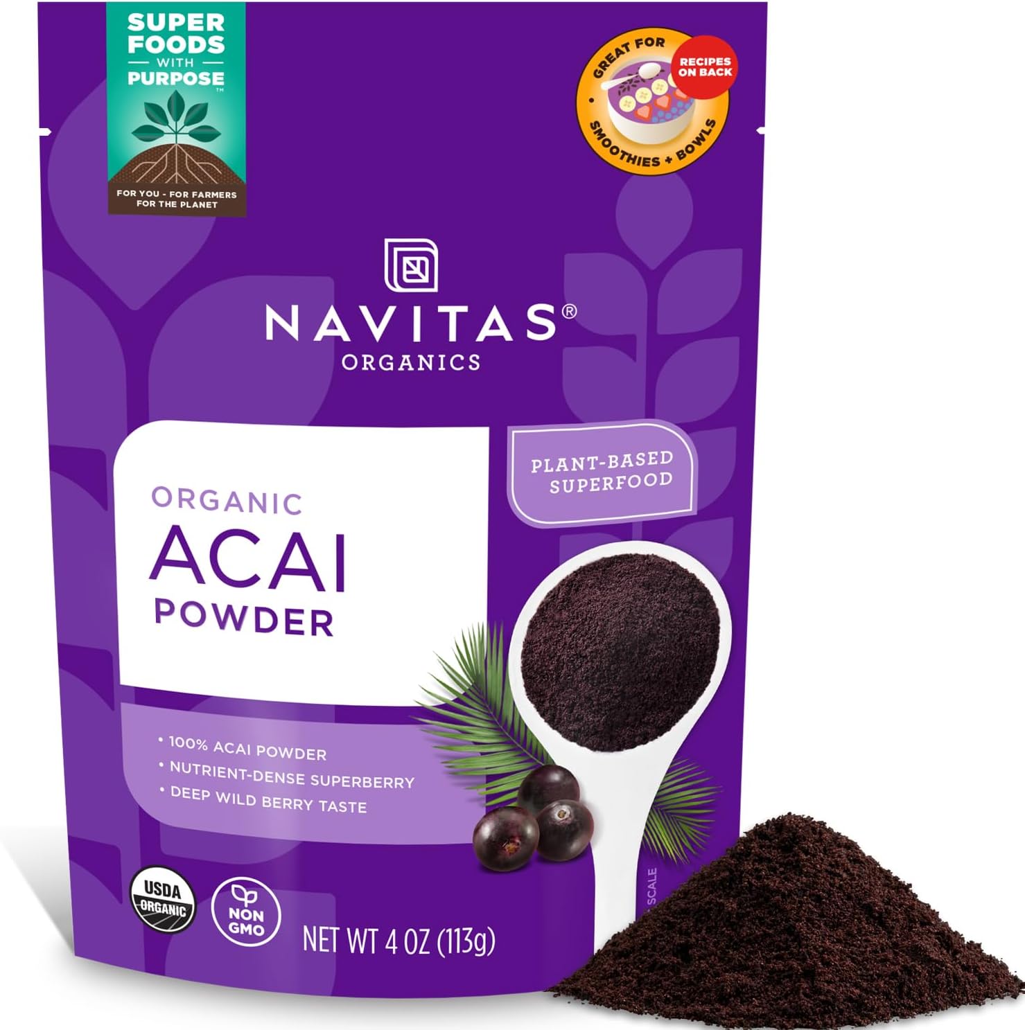 Navitas Organics Acai Powder, 4 oz. Bag Organic, Non-GMO, Freeze-Dried, Gluten-Free