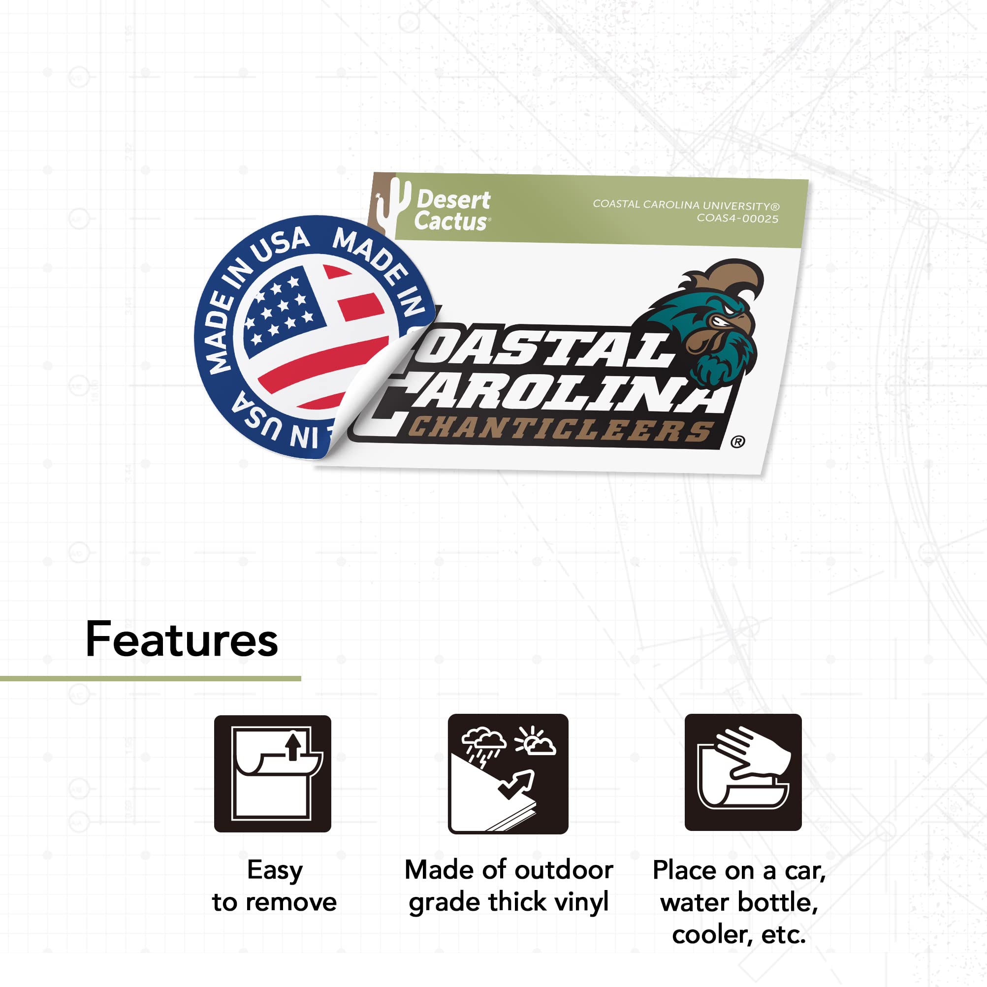 Coastal Carolina University Chanticleers CCU CINO Vinyl Decal Sticker - Laptop, Car, Water Bottle Decor