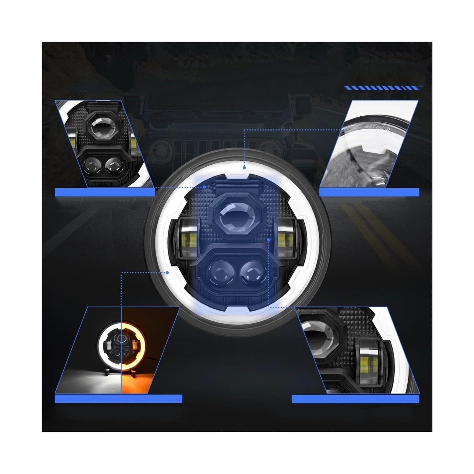 Per Auto Moto Impermeabile IP67 Confezione Da 2 Fari LED 7 Pollici Rotondi Con Fascio Hi/Lo DRL E Indicatori Di Direzione Ambra Fanale Anteriore Moto(2pcs)