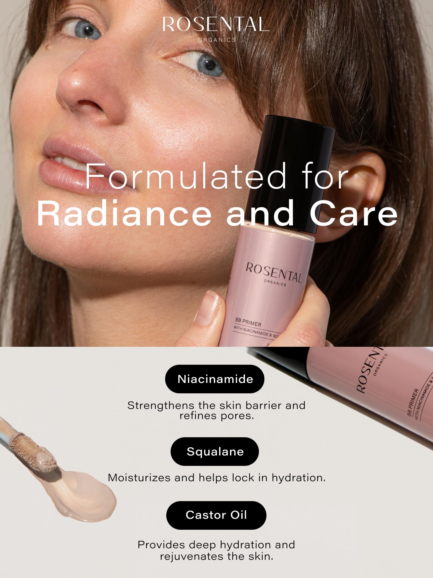 ROSENTAL ORGANICS BB Primer (25 ml) wygładzający pory – Glow Finish – podkład do makijażu – przeciw zaczerwienieniom – nawilżający – 100% naturalny kosmetyk – Made in Germany