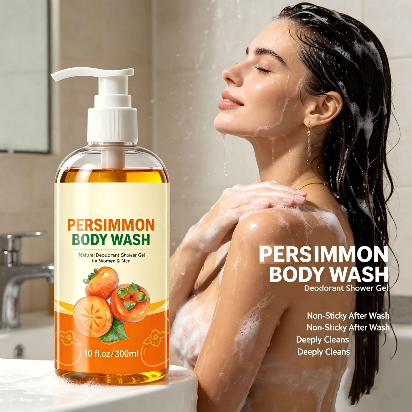 Persimmon Dezodorizing Body Wash dla dojrzałego zapachu, Persimmon Dezodorant Żel pod prysznic, Deep Cleansing Cleanser dla nieprzyjemnego dojrzałego zapachu ciała i stóp. Żel pod prysznic dla zapachu