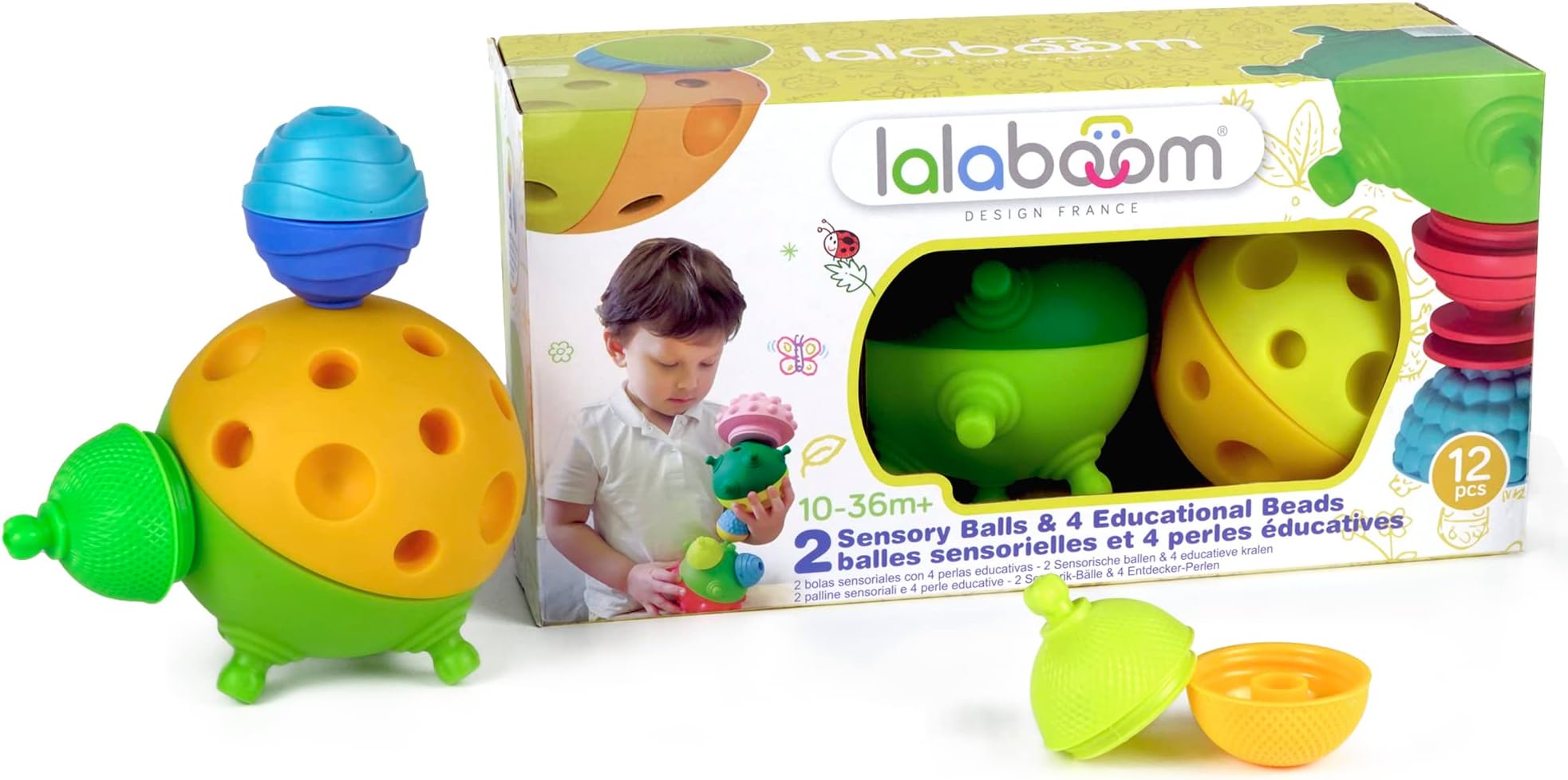 LalaboomSensory Soft Balls - Preschool Toy - Montessori Shapes and Colors Construction Game and Learning Toy for Children from 10 Months to 4 Years Old - BL900, 12 Pieces