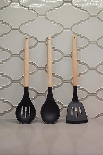 Miniatura 4 de Juego de utensilios de cocina, 12 piezas de silicona sin BPA con mango de madera y recipiente de almacenamiento