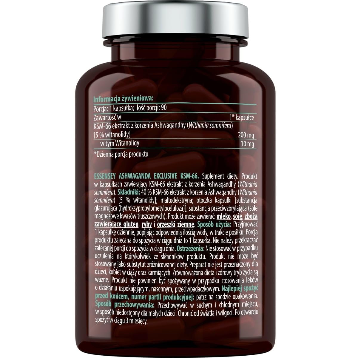 ESSENSEY - ASHWAGANDHA 200mg I 90 kapsułek I Ashwaghanda KSM-66 I 10 mg Vitanolide I Wegetariańskie i bez dodatków I Kapsułka celulozowa