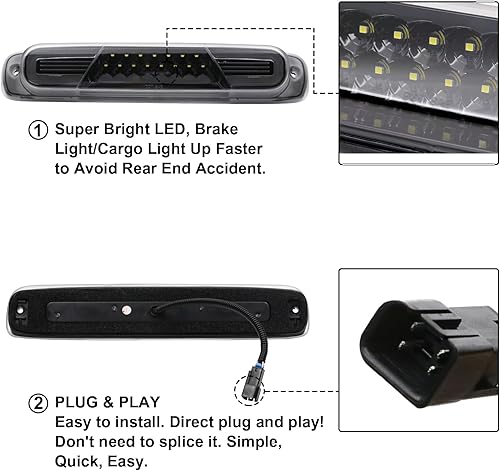 Miniatura 5 de Aexploer Tercera tercera luz de freno LED compatible con SilveradoSierra 1500 2500 3500 y HD y Classic 1999-2007, montaje de lámpara de freno
