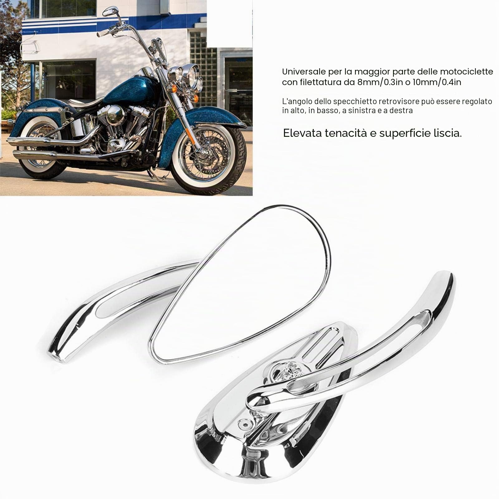 2Pcs Specchietti retrovisori per moto Specchietti retrovisori cromati per motocross 8mm 10mm Filo Skull Teardrop Manubrio Riflettore,esterno automobilistico,specchietto per moto