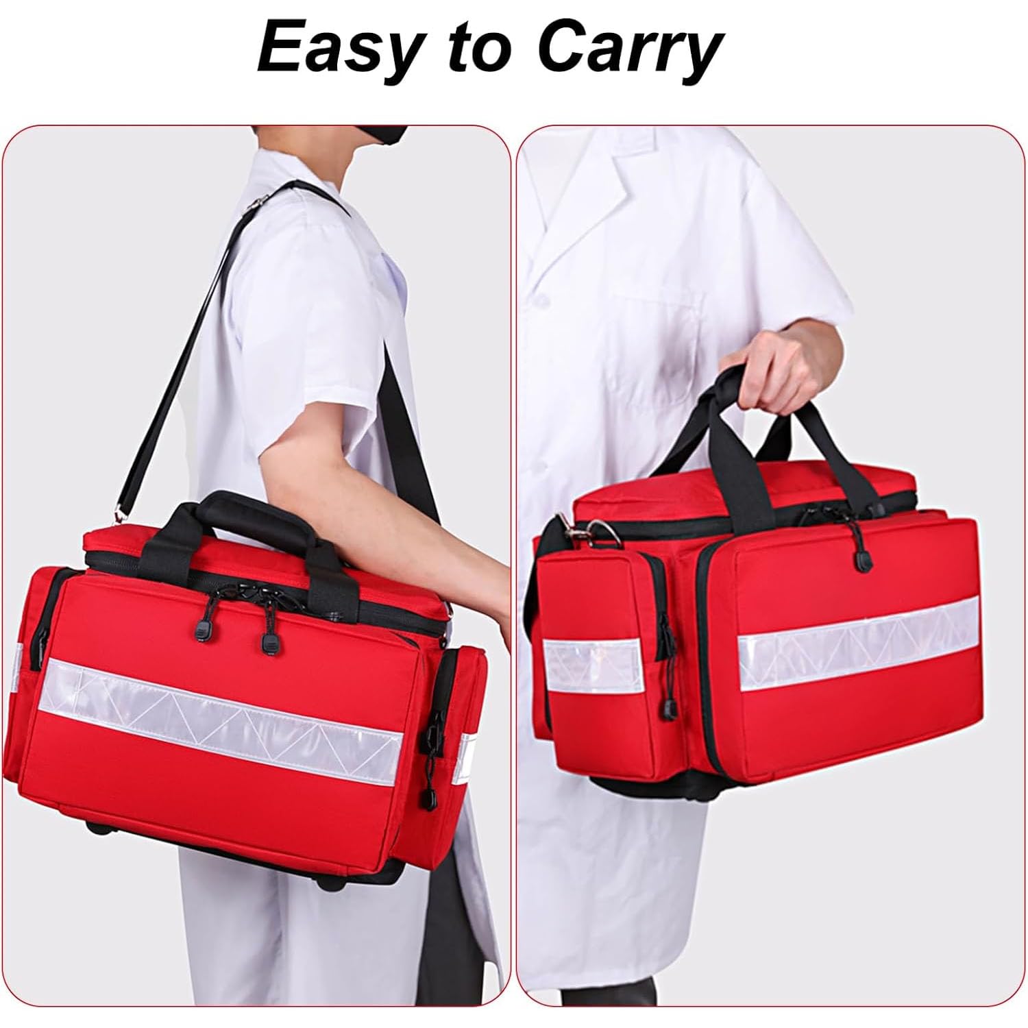 Maletín Médico Grande Vacío, Bolsa Profesional Para Emergencias Médicas Y Traumatismos Con Hebilla Ajustable Y Gancho Desmontable, Diseño Con Banda Reflectante Para Atención Médica Domiciliaria