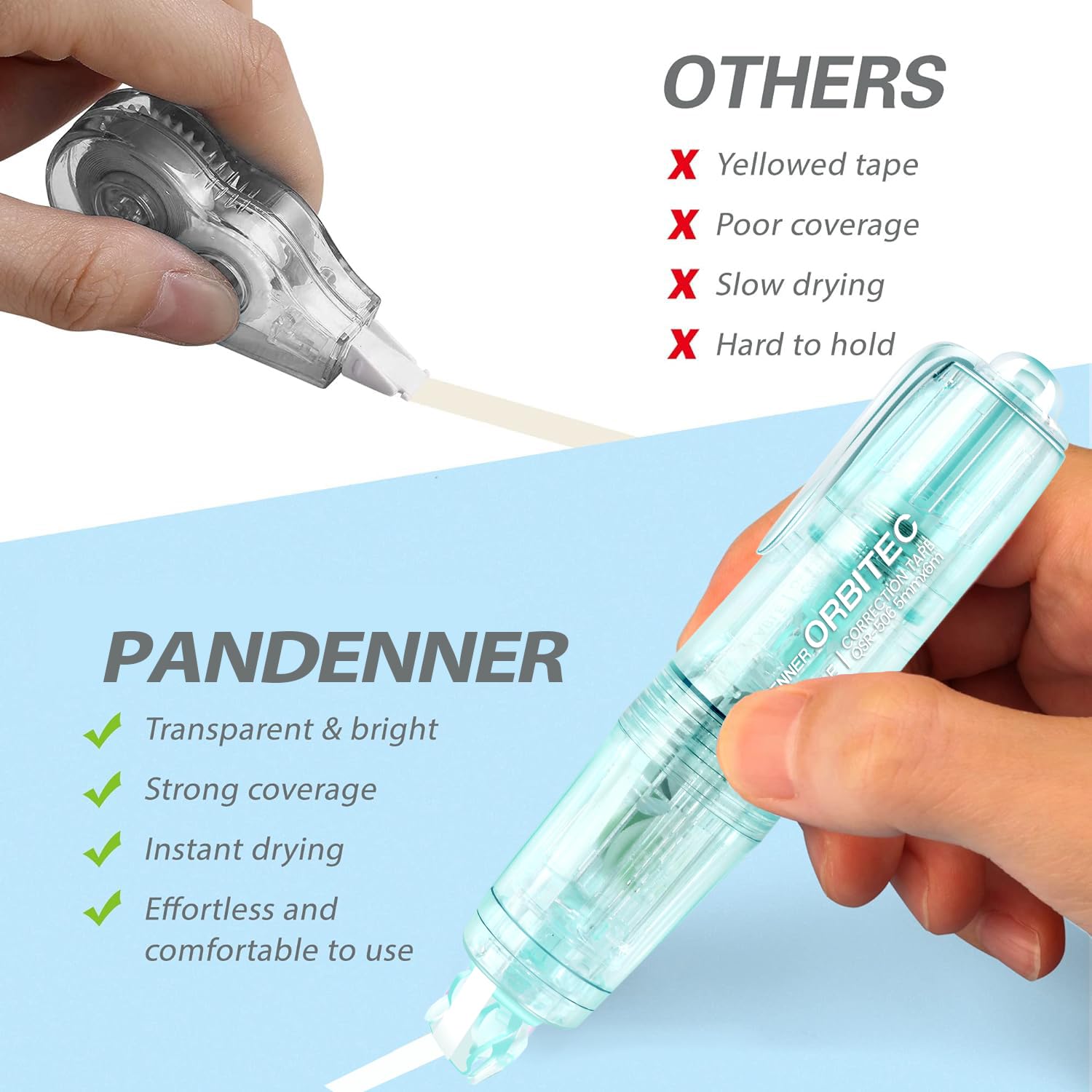 Cinta correctora White Out, recargable, retráctil, de secado rápido, estética japonesa, con mini aplicador en forma de bolígrafo pequeño fácil de usar (blanco recargable)