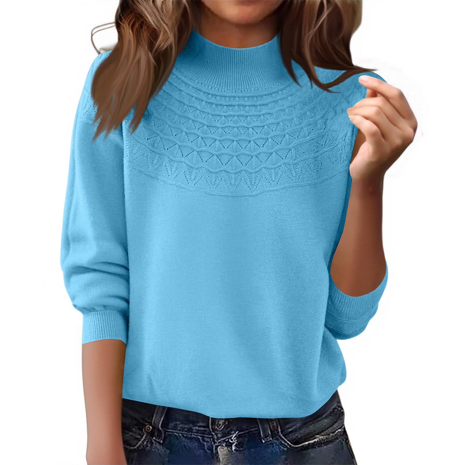 Mock Neck Sweater Women Warm Long Sleeve Cozy Sweater Casual Lightweight Chunky Knit Sweaters