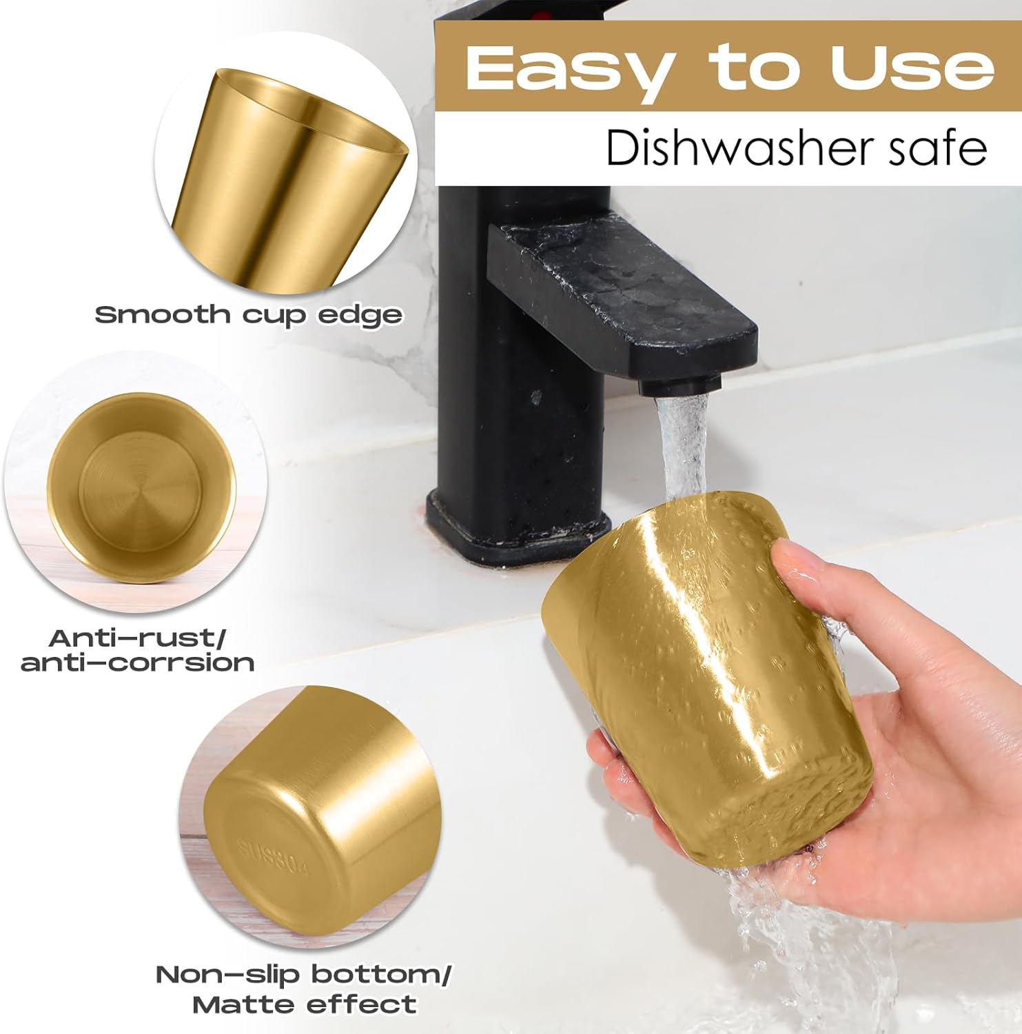 Mimorou 8 Pack Stainless Steel Insulated Cup 8.8 oz Metal Tumbler Double Wall Vacuum Water Glasses Camping Reusable Mugs BBQ Home Office Party Coffee(Gold) - Image 3