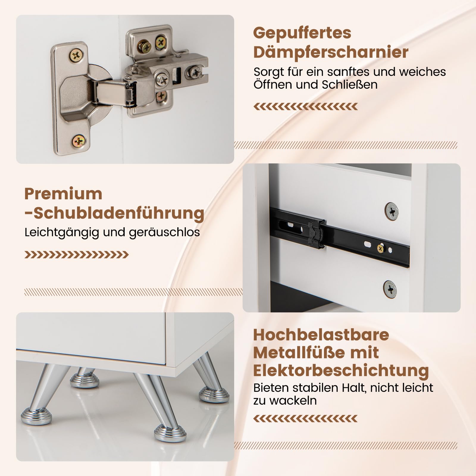 COSTWAY Maniküretisch mit Schubladen, Schränken & Handballenauflage, Nageltisch mit acetonbeständiger Tischplatte, Maniküre Tisch (Weiß)