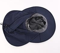 Vista 4 de Home Prefer Sombrero de malla para exteriores UPF50+ Sombrero de pesca de ala ancha con solapa para el cuello Azul marino