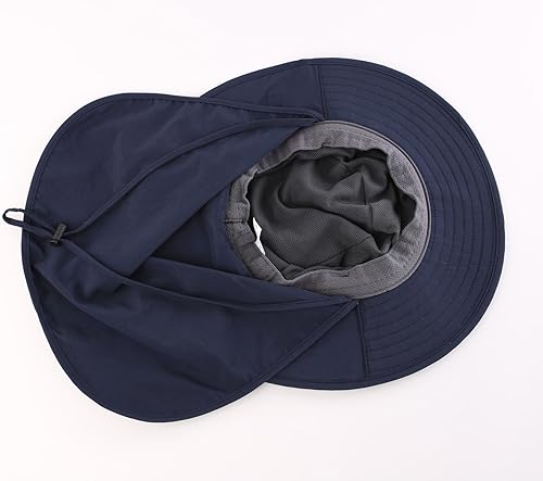 Miniatura 4 de Home Prefer Sombrero de malla UPF50 para exteriores sombrero de pesca de ala ancha con solapa para el cuello Verde ejército, Negro, Azul /