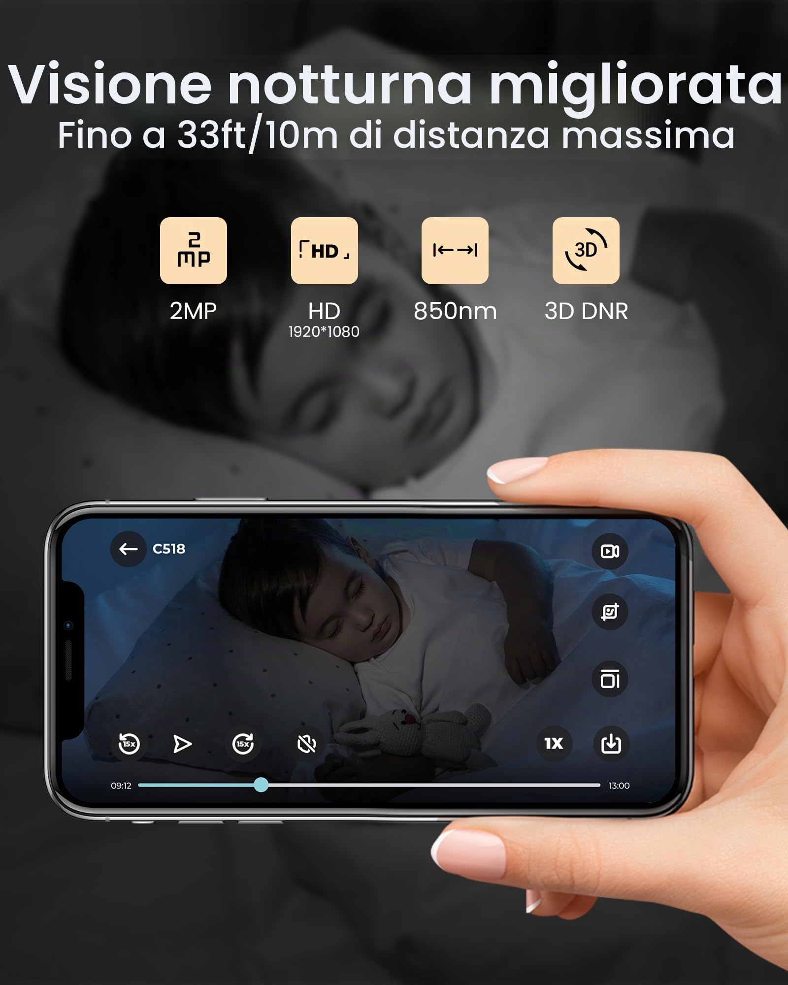 ZOSI 2MP Telecamera Interna WiFi, Visione Notturna, Rilevamento del Movimento, Doppia Banda 2,4/5 GHz, Audio a 2 Vie, Riconoscimento Facciale AI, Chiamata One Touch, 2 Pezzi C518